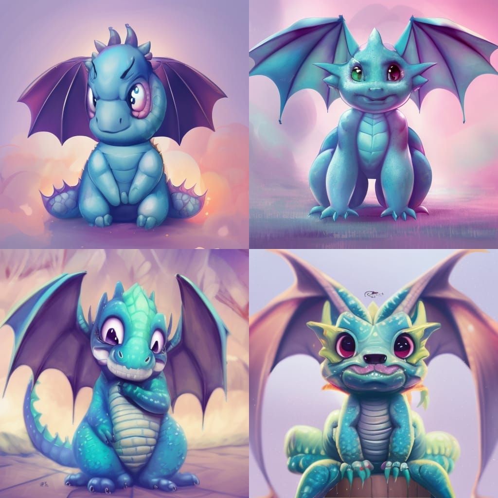 Adorable, Chubby Little Dragon in a Vibrant, Detailed Landsc...