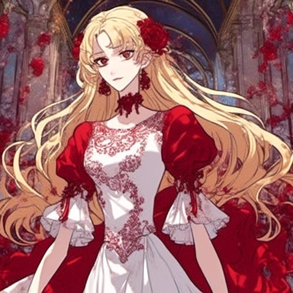 Manga-Inspired Fantasy Goddess with Bloody Red Eyes and Dres...