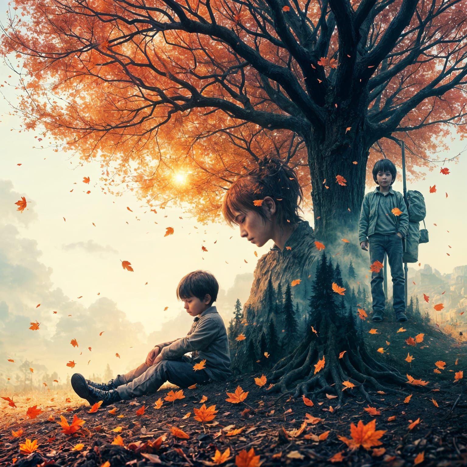 Child's Vision of the Future in Double Exposure