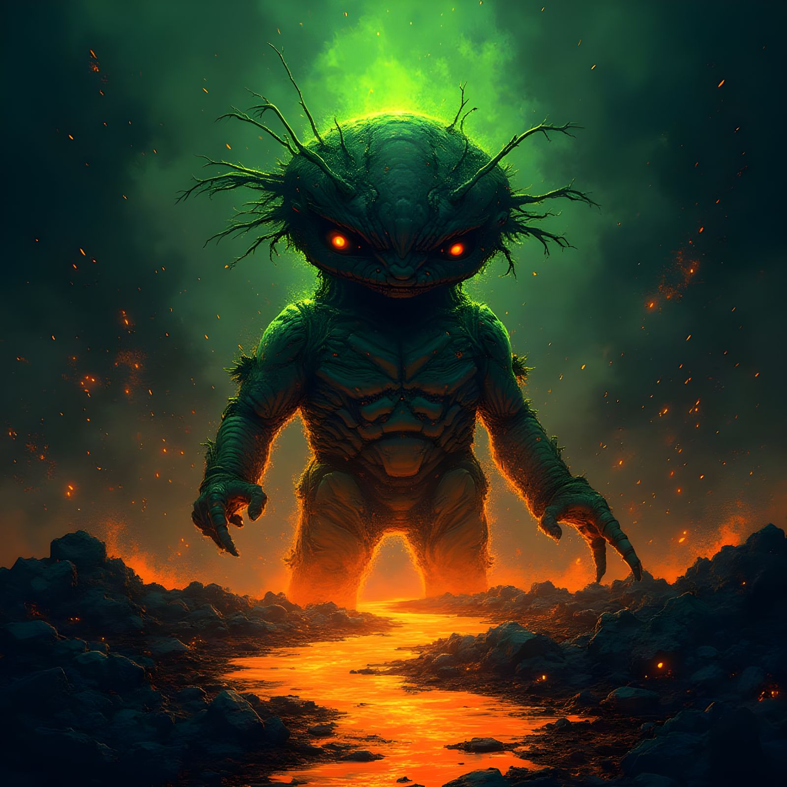 Neon Green and Orange Futuristic Cityscape