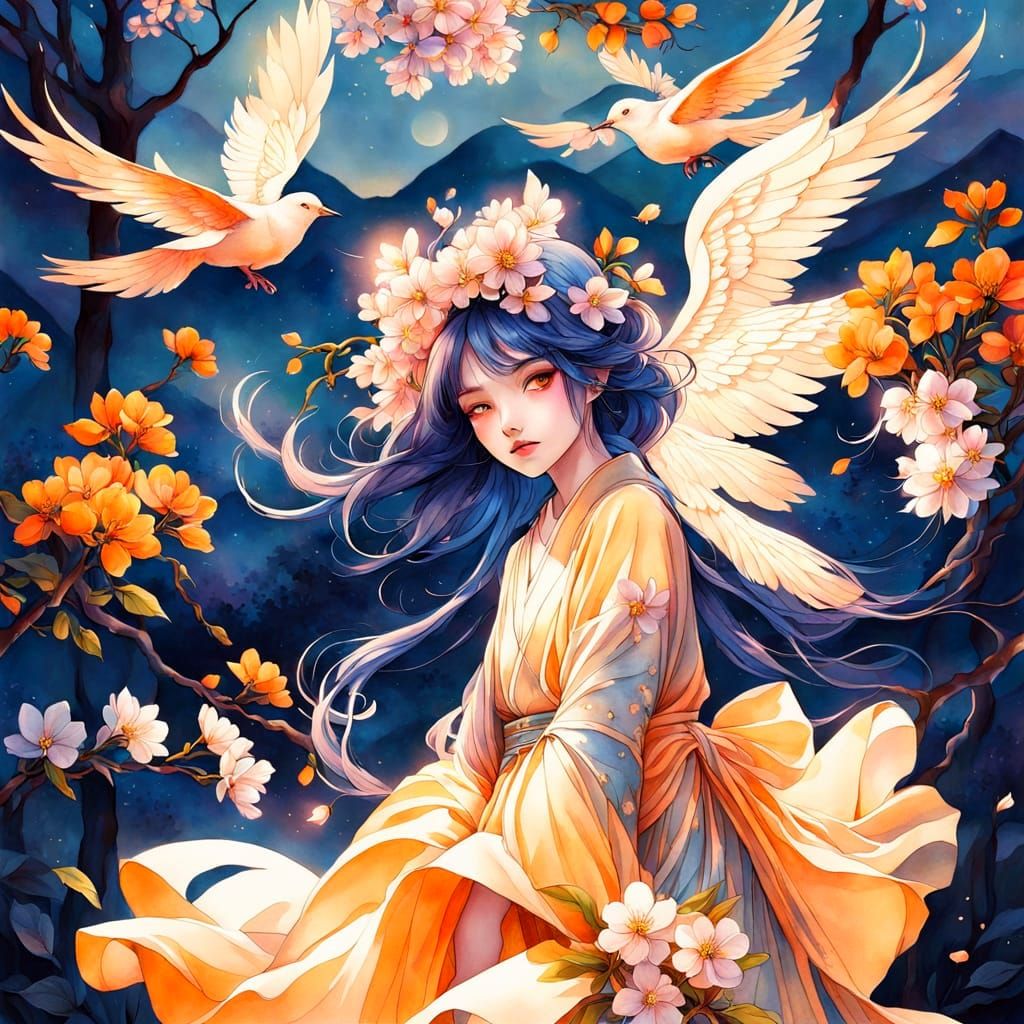 Ethereal Goddess in Cherry Blossom Splendor