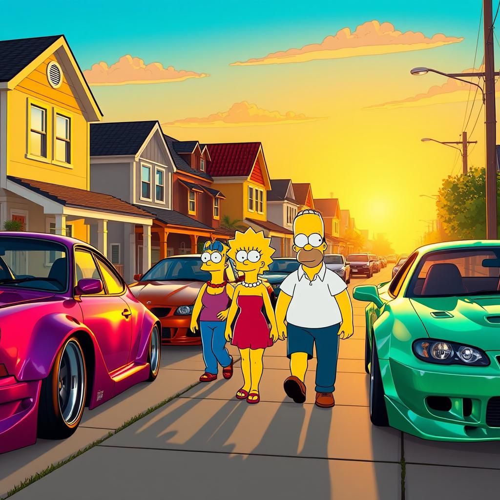 Simpsons Family Admire JDM Cars on Sunny Springfield Street