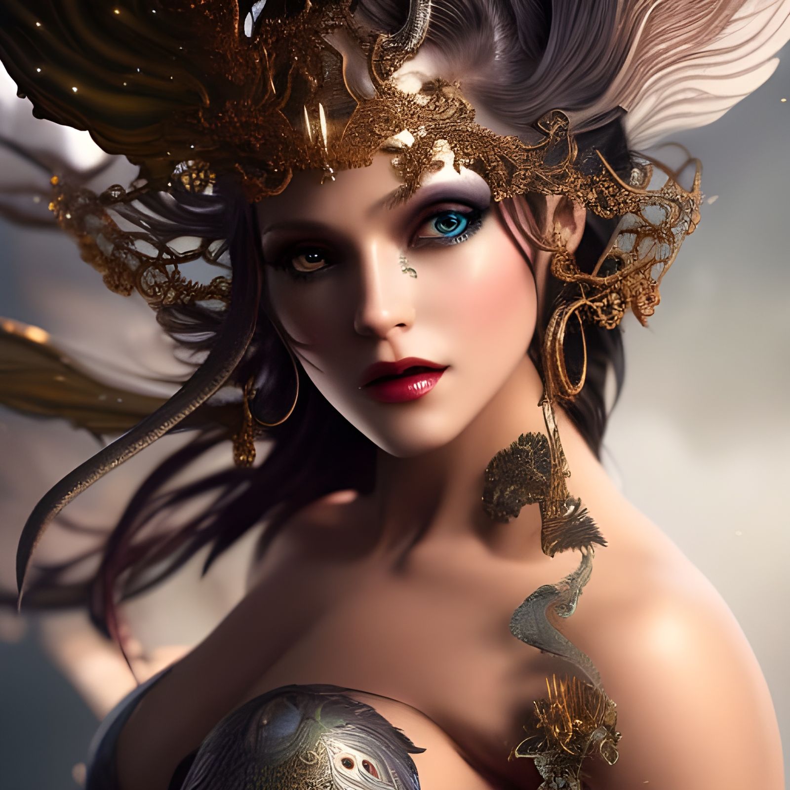 Ethereal Steampunk Fairy in Vibrant Gold and Black