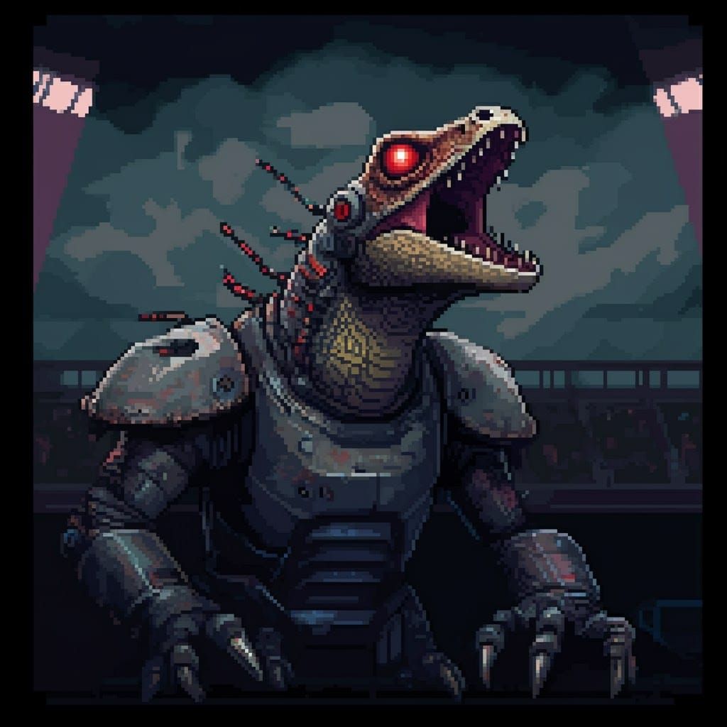 Cyborg Lizard Warrior in Dystopian Arena