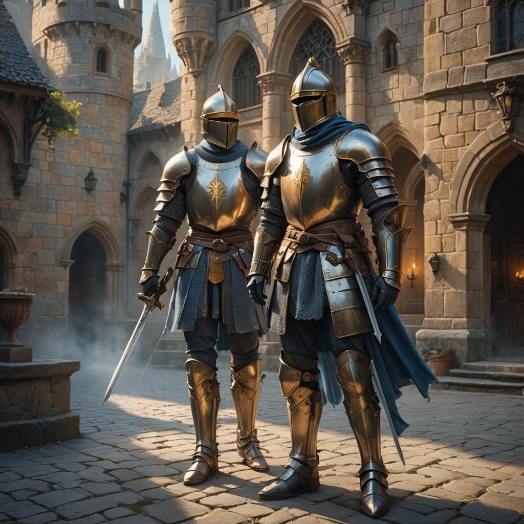 Handsome Knight Trains in Castle Courtyard