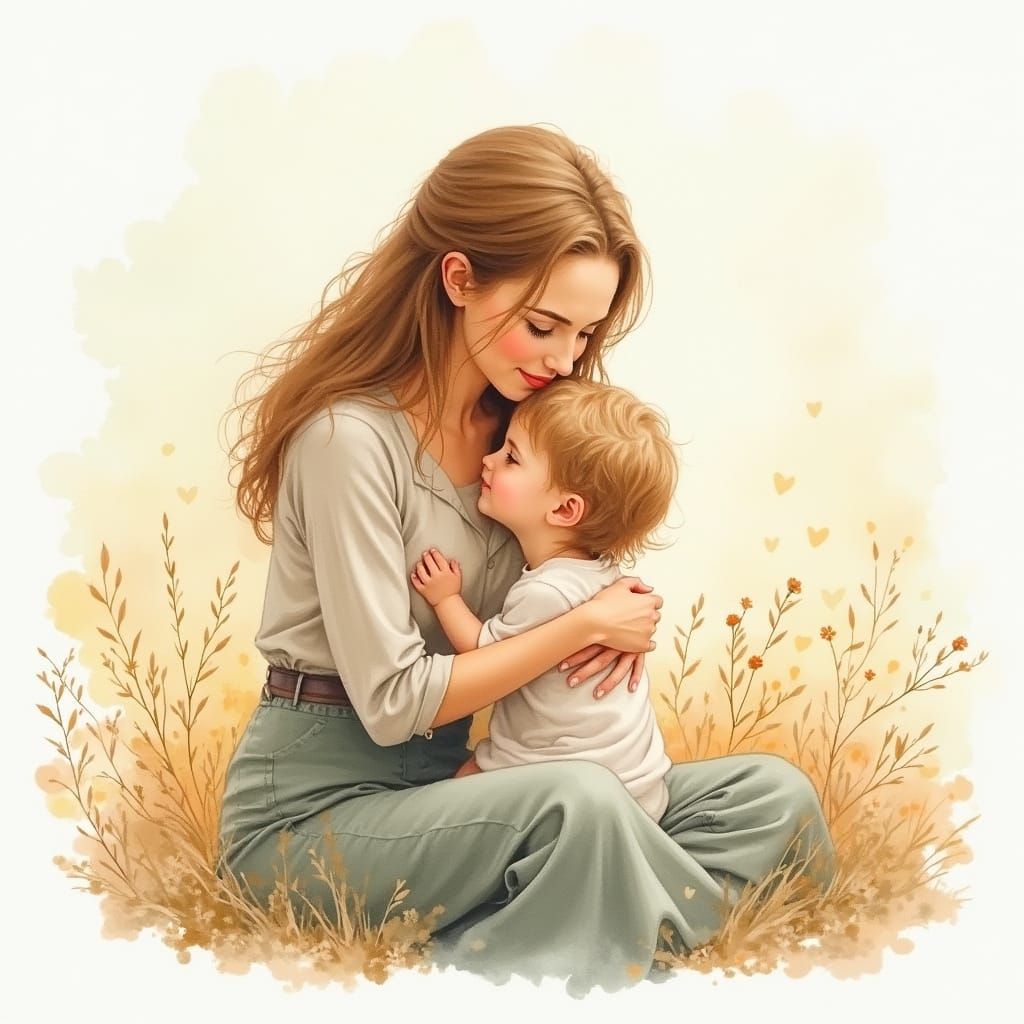 Mother's Gentle Love in Soft Watercolor