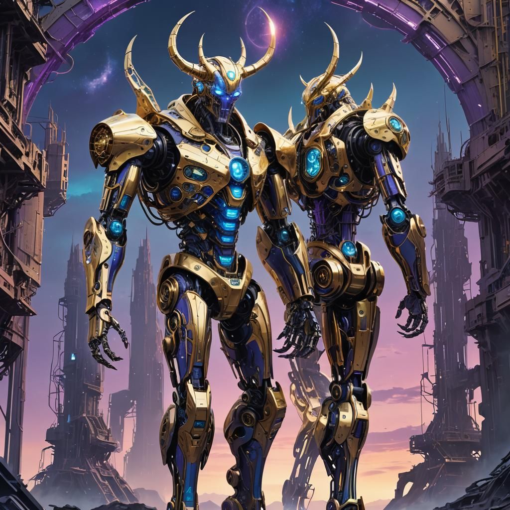 Divine Daemon Majestic Robot in Neon Dystopia