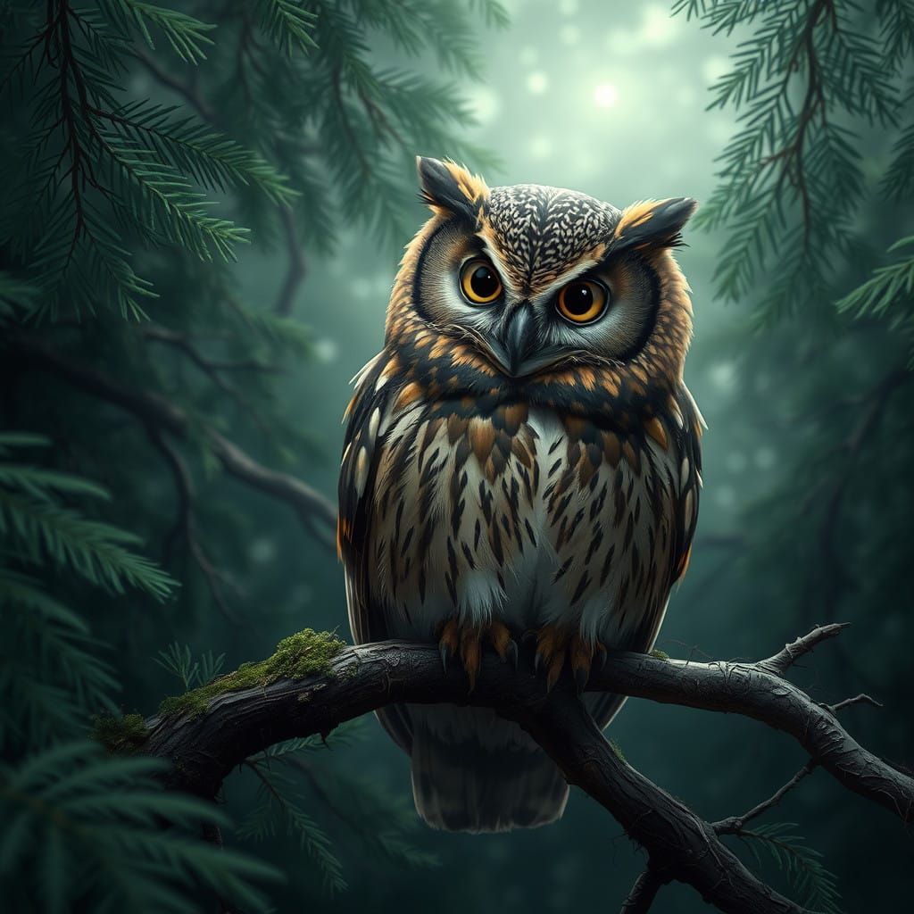 Enchanted Nocturnal Owl in Mysterious Forest Setting