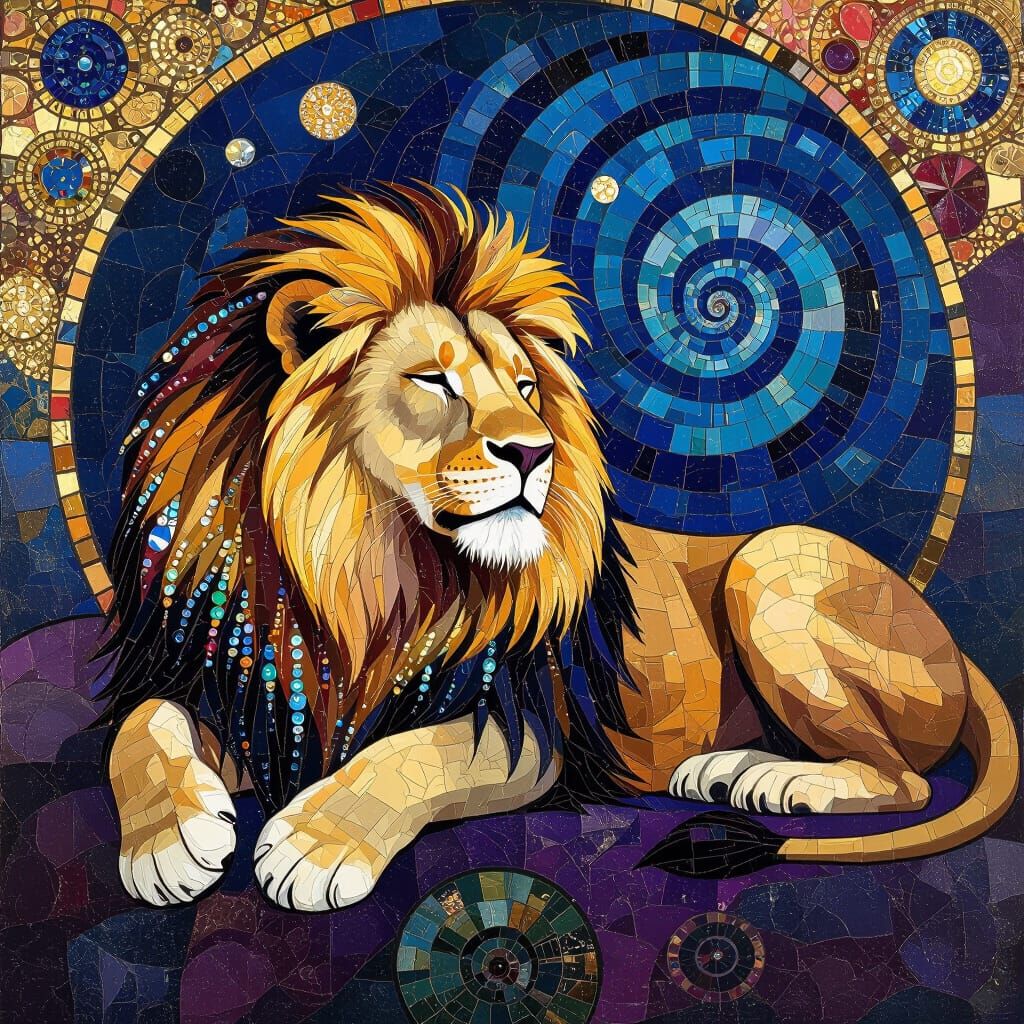 Lion Adorned with Jewels in Opulent Mosaic Style