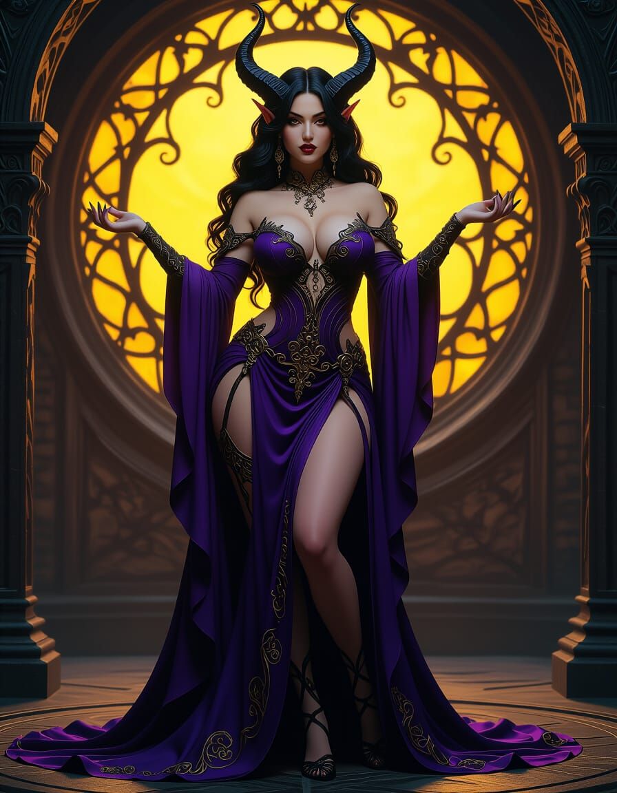 Curvy Demon in Mystical Setting: Dark Fantasy Art