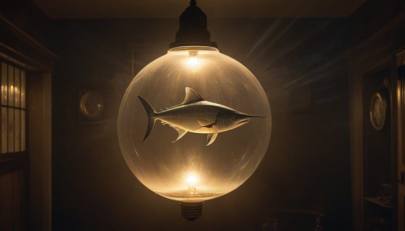 Surrealist Dreamlike Scene Inside Antique Light Bulb