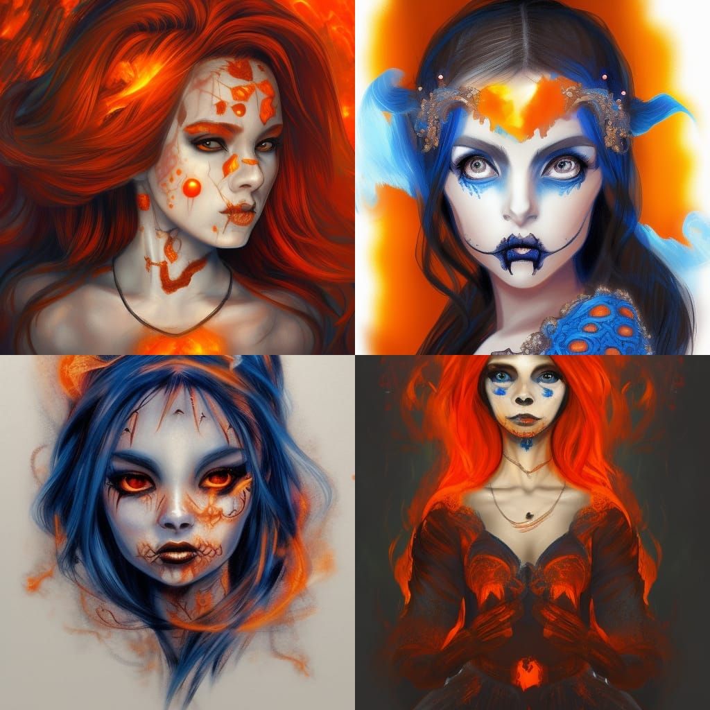 Ethereal Gothic Skeleton Princess in Triadic Flames