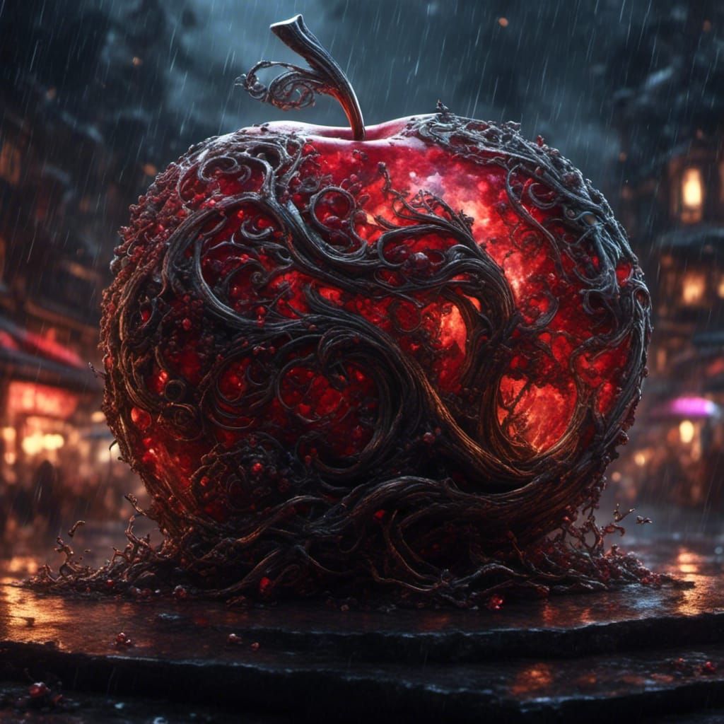 Crystal Apple Glows in Evening Rain Storm