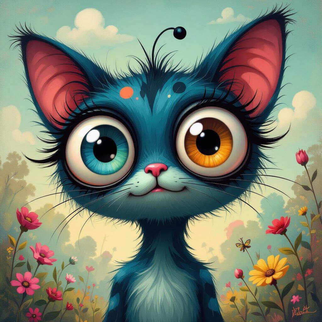 Quirky Googley-Eyed Creature in Whimsical Style