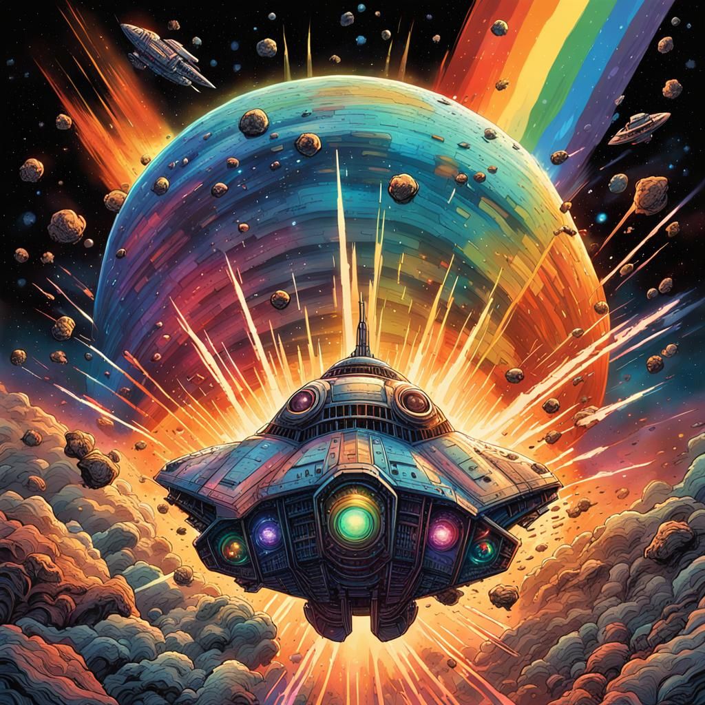 Dramatic Rainbow Nebula with Exploding Spaceship