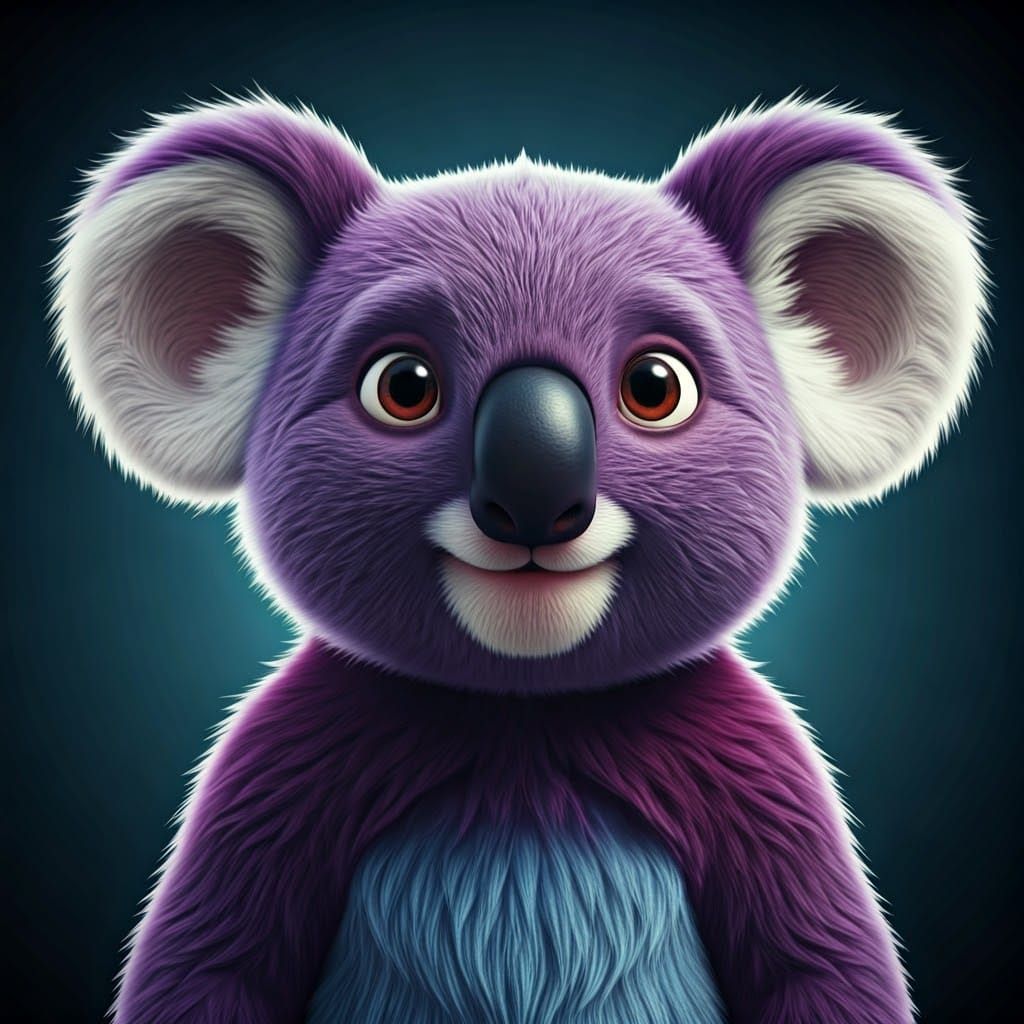 Koala CGI cartoon purple...