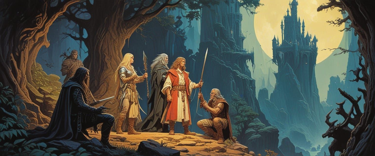 Fantasy D&D Scene in Retro Comic Style