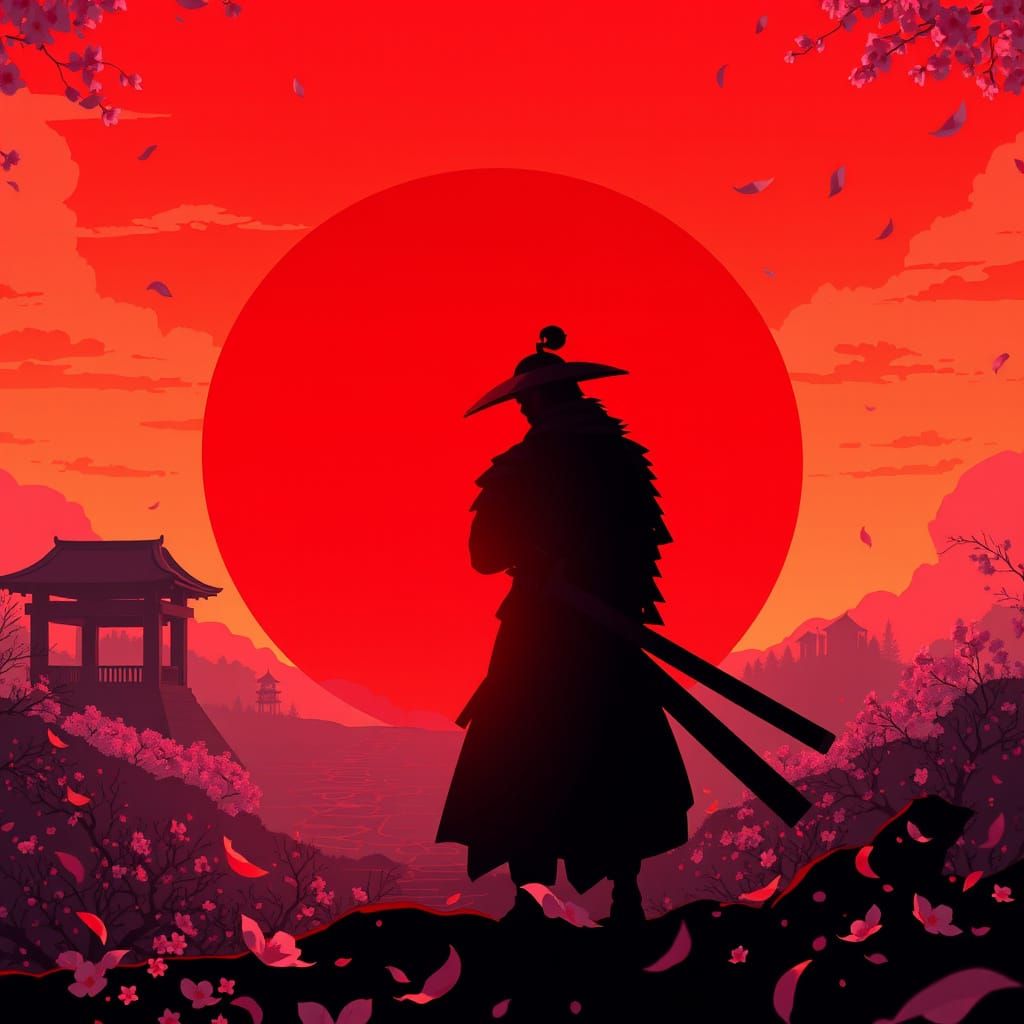 Surreal Anime Samurai Reveals Vibrant Crimson Sunset