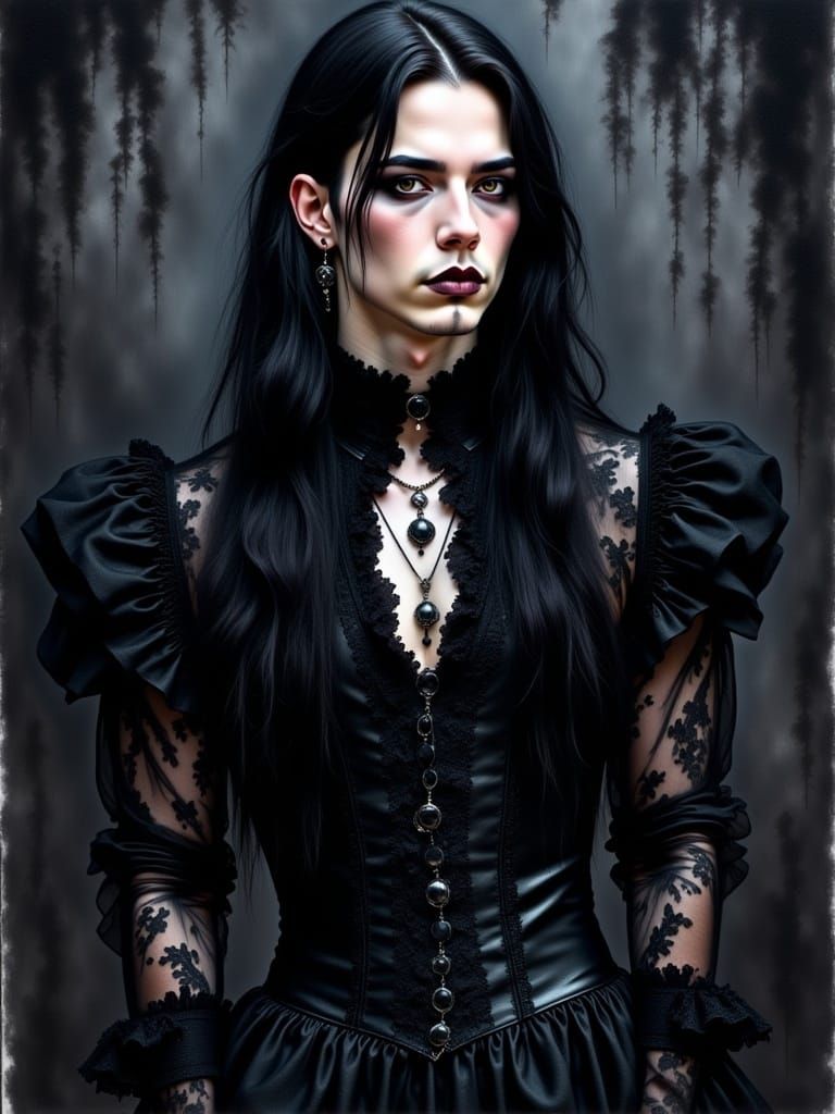 Gothic Young Man in Victorian-Inspired Attire