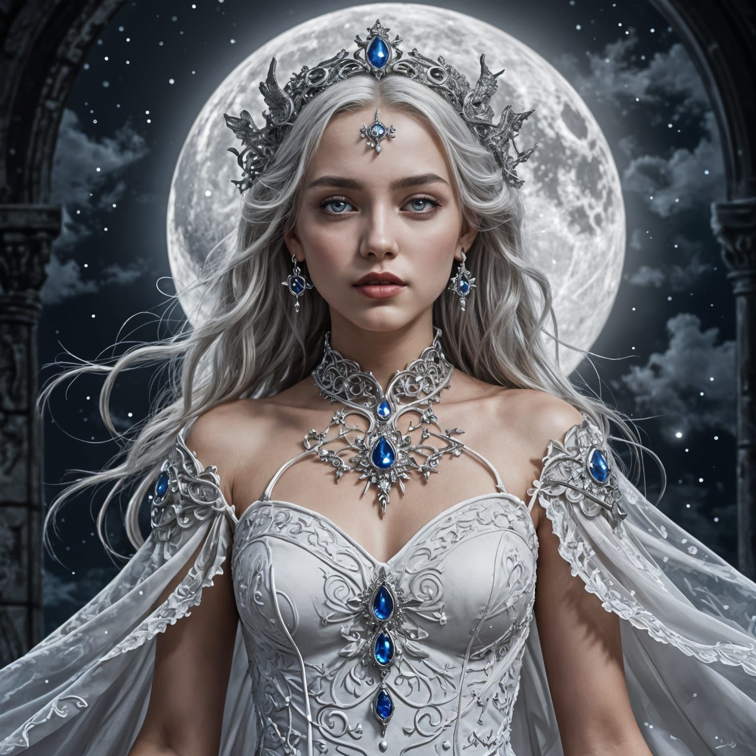 Moon Goddess in Elegant Gothic Attire