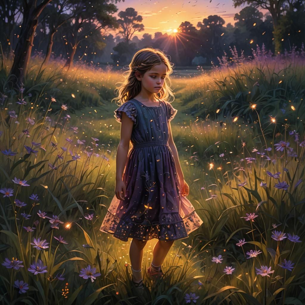 Youthful Bliss in a Sun-Kissed Meadow, in Vibrant Realism
