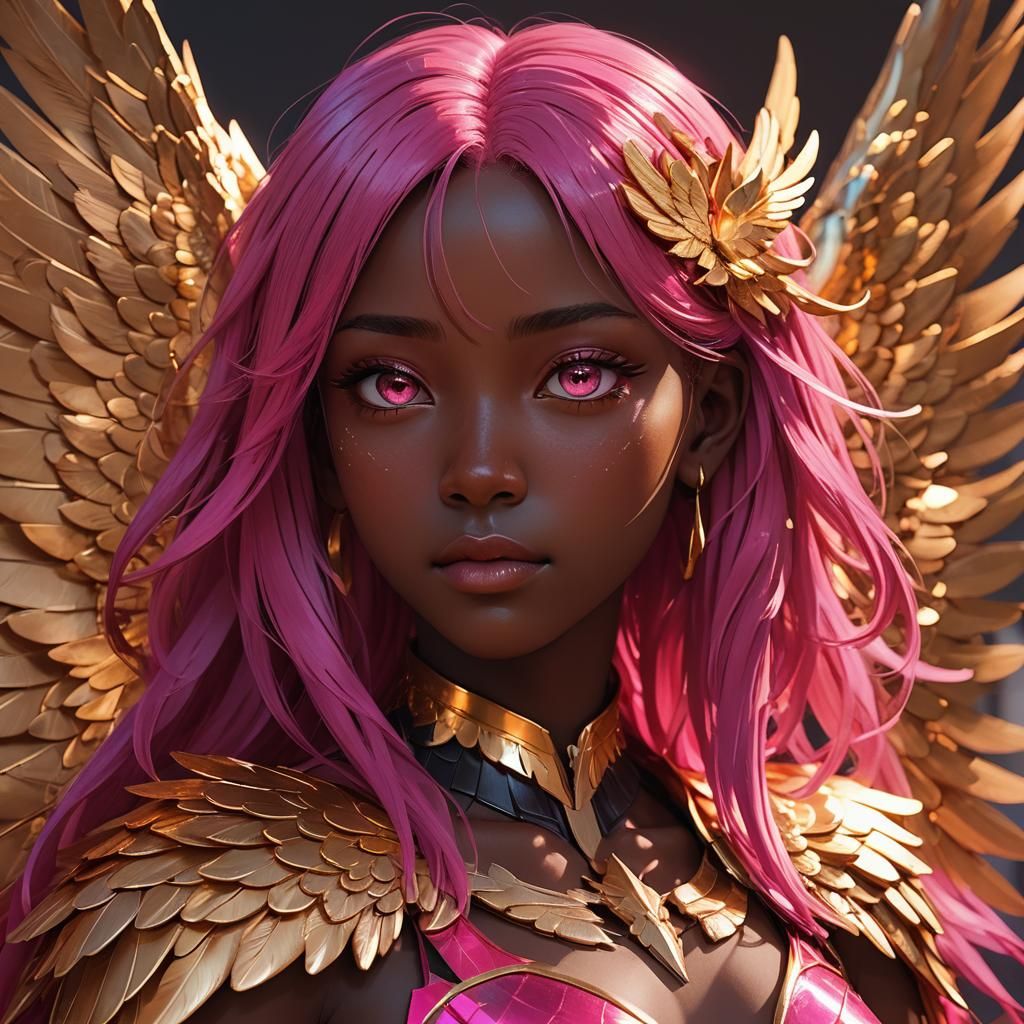 Elegant Anime Goddess with Vibrant Gold Wings