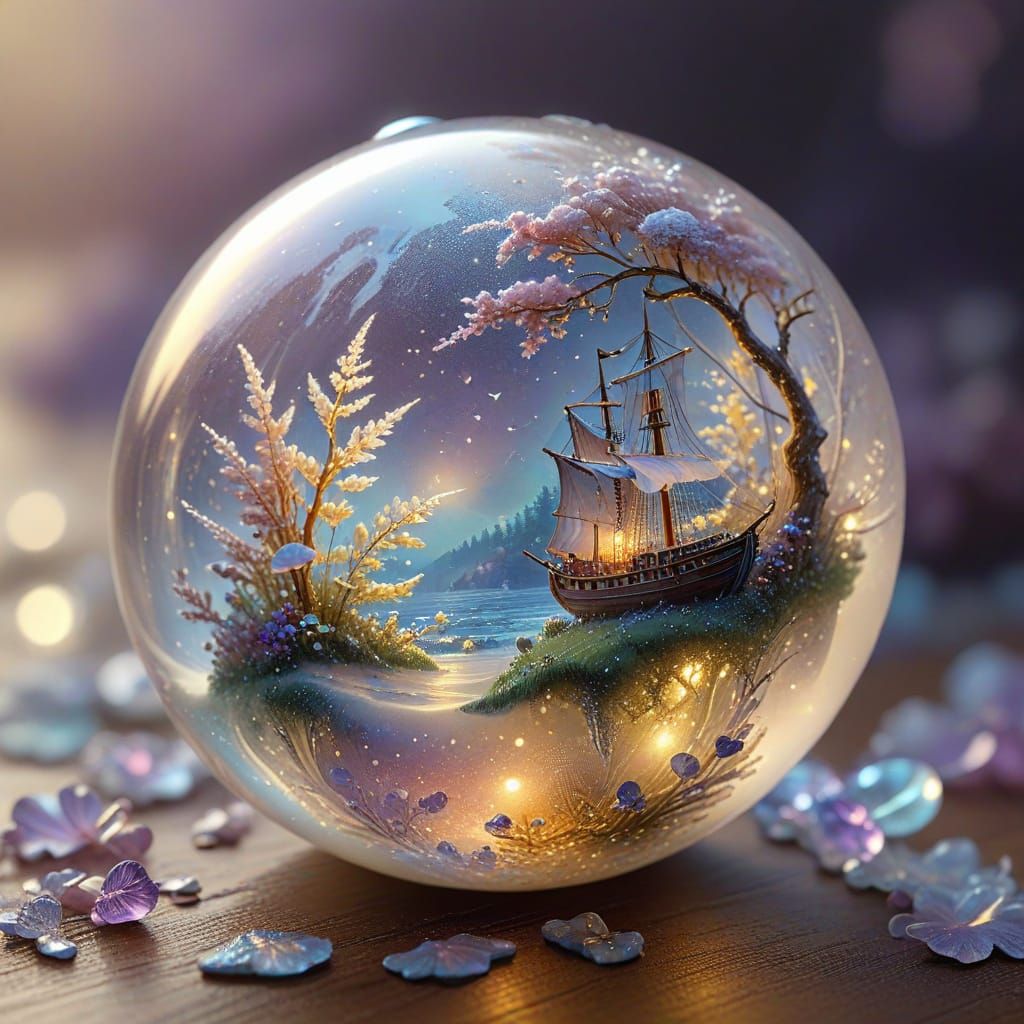 Ethereal Sandblasted Glass Bead in Golden Light