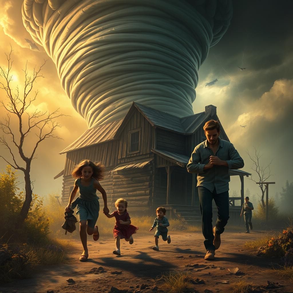 Desolate Farmhouse Under Siege by a Massive Twister