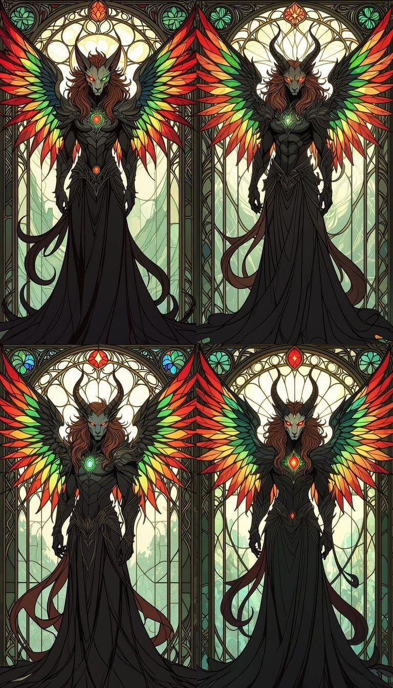 Demonic Leonin Angel with Stained Glass Wings