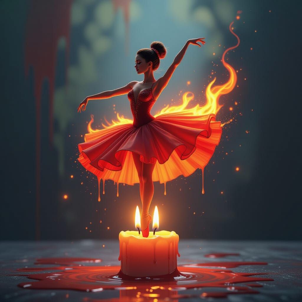 Ballerina Dances on Candle Flame in Burning Dress
