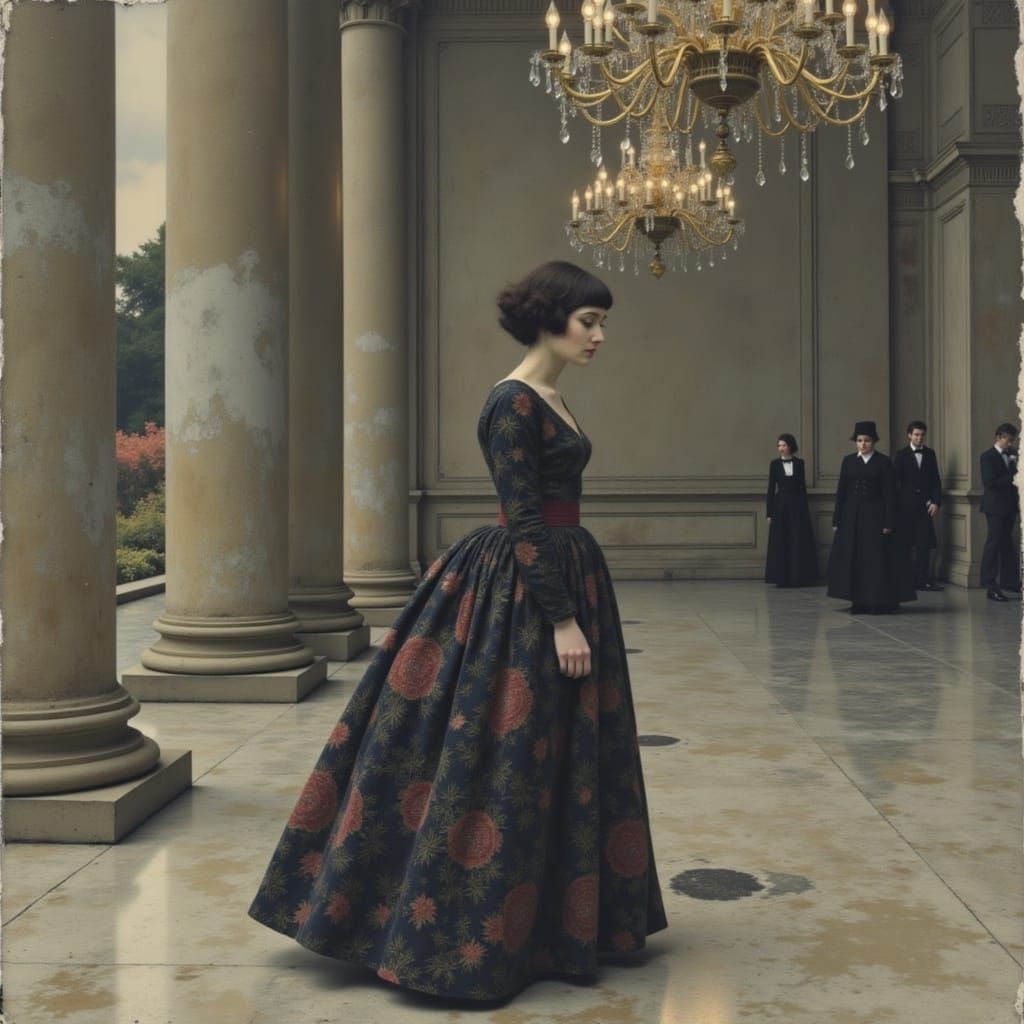 Elegant Woman in Ballroom, Evocative Portrait