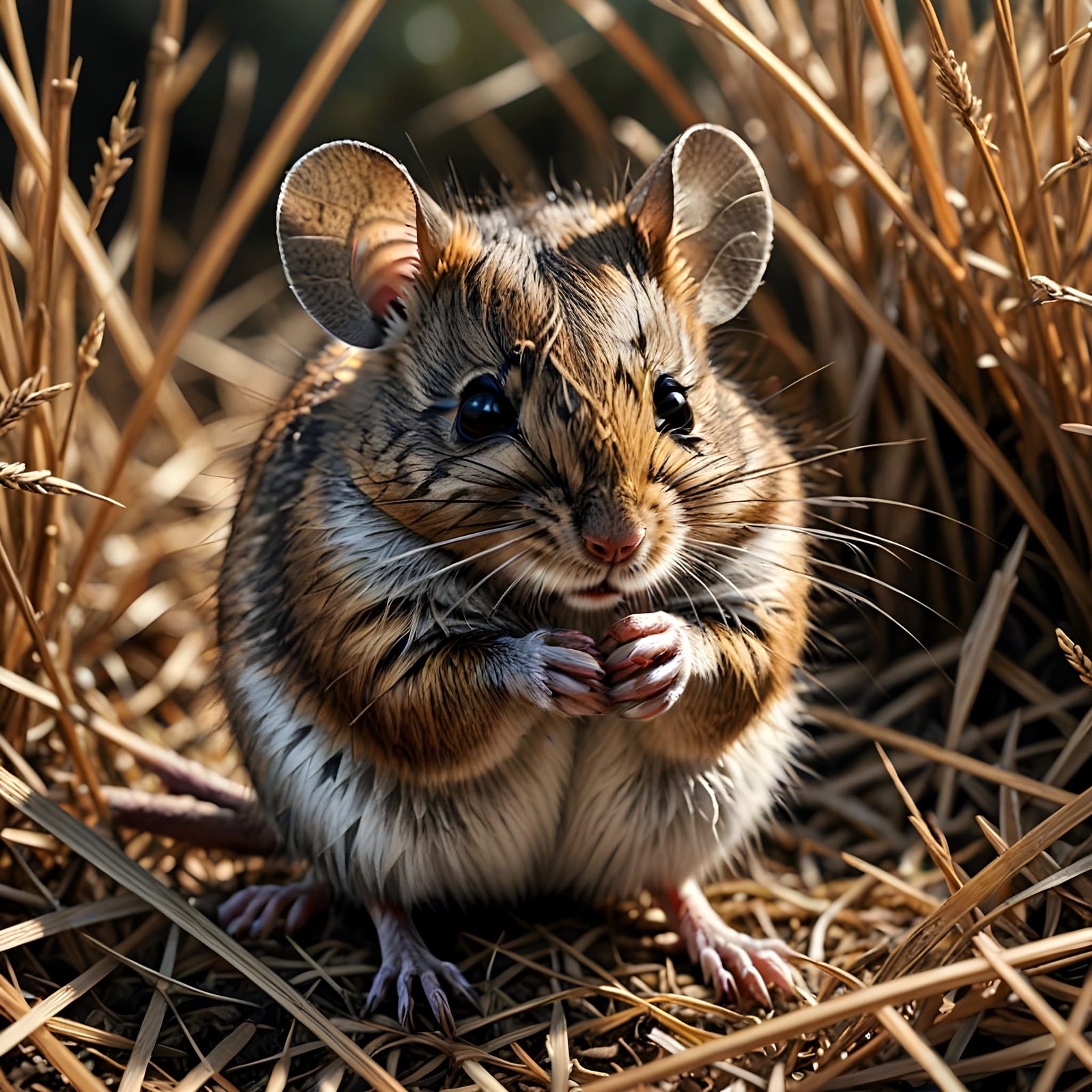 Grey Field Mouse in Winter Burrow Hyperrealistic Splash Art