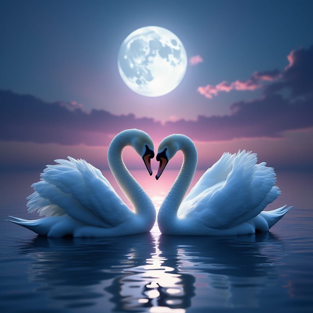 Moonlit Swan Serenade in Dreamy, Hyperrealistic Style