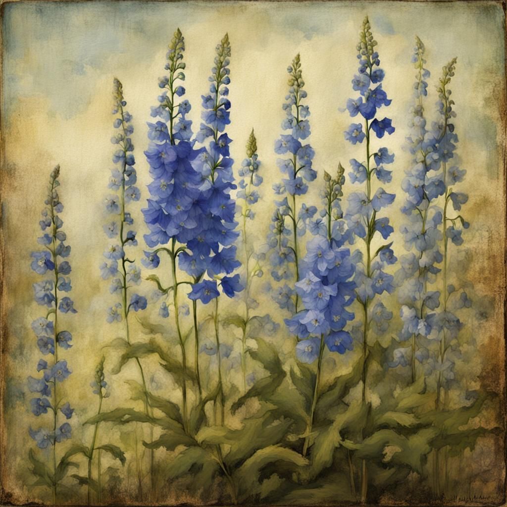 Delphiniums and Monkshoods in a Vibrant Floral Still Life, i...