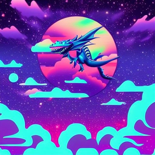 Cyberpunk Magnetic Dragon in a Retro Futuristic Galaxy