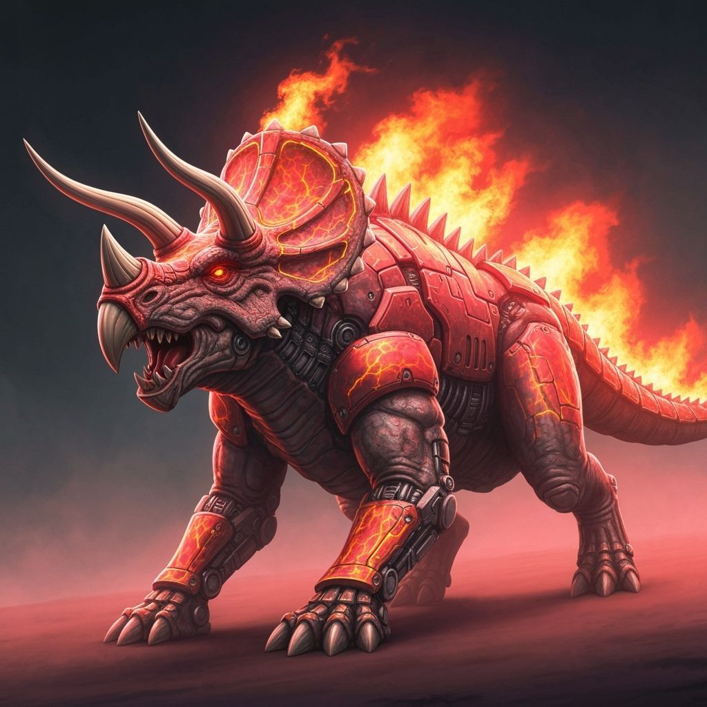 Salamangreat Triceratops: Flaming Cyberpunk Monster