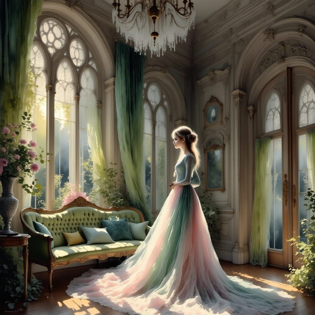 Elegant Victorian Lady in a Romantic Gothic Setting