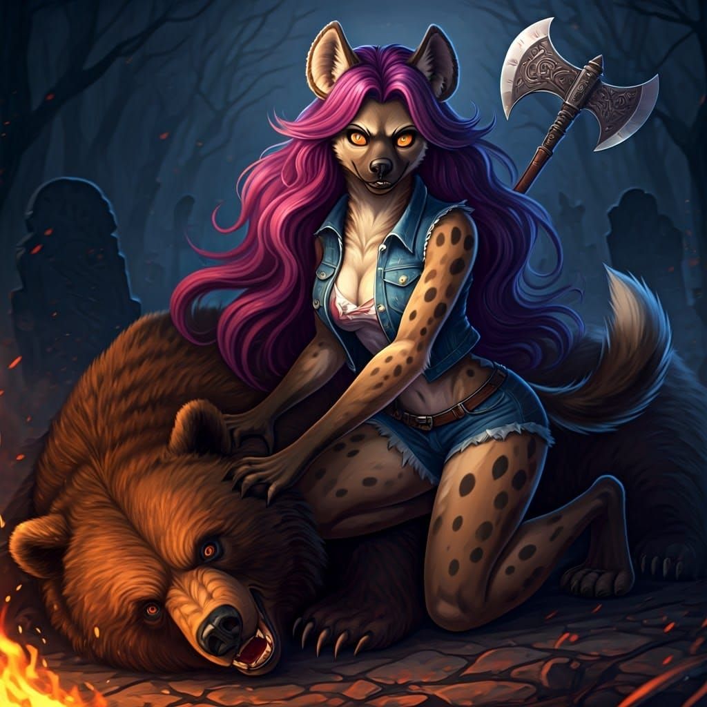 Cyberpunk Hyena Confronts Fierce Bear in Epic Battle