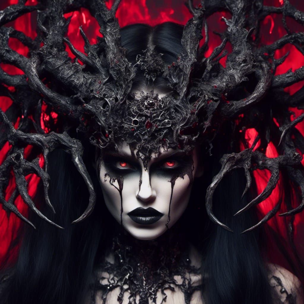Gothic Demon Woman with Bleeding Eyes