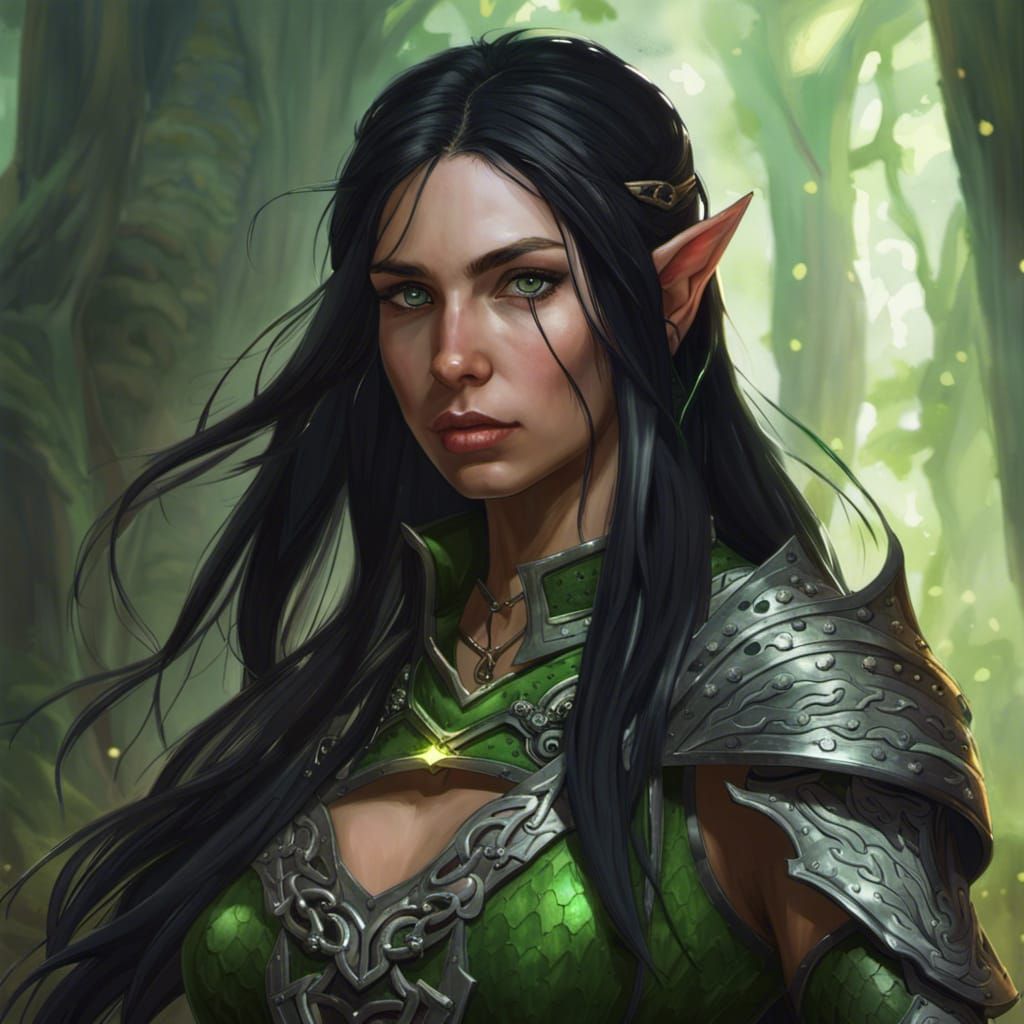 Dark Fantasy Elf Maiden in Chainmail, Masterpiece Art