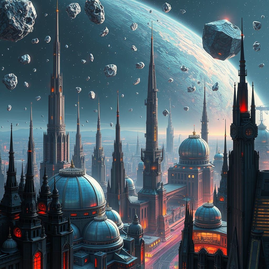Cyberpunk Utopia Amidst Asteroid Rain