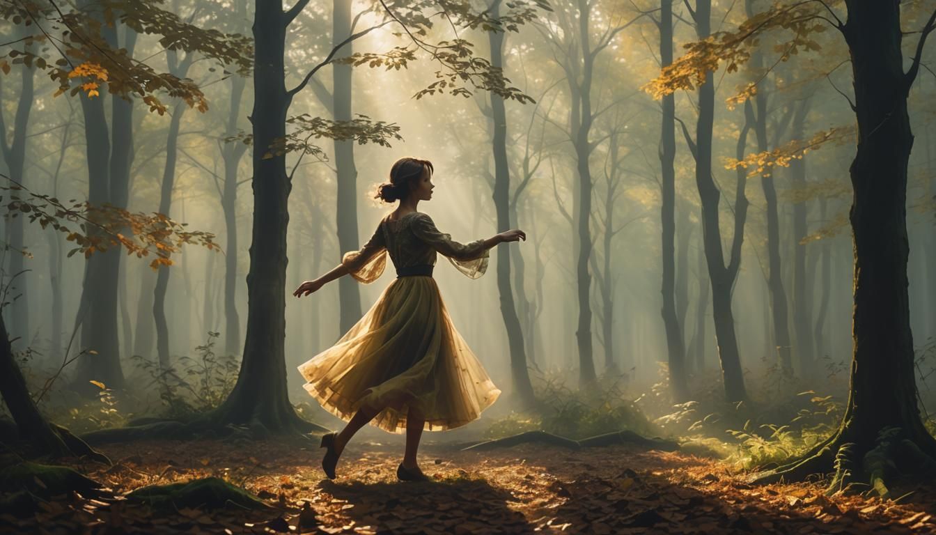 Soft Focus Impressionist Dance in a Misty Forest