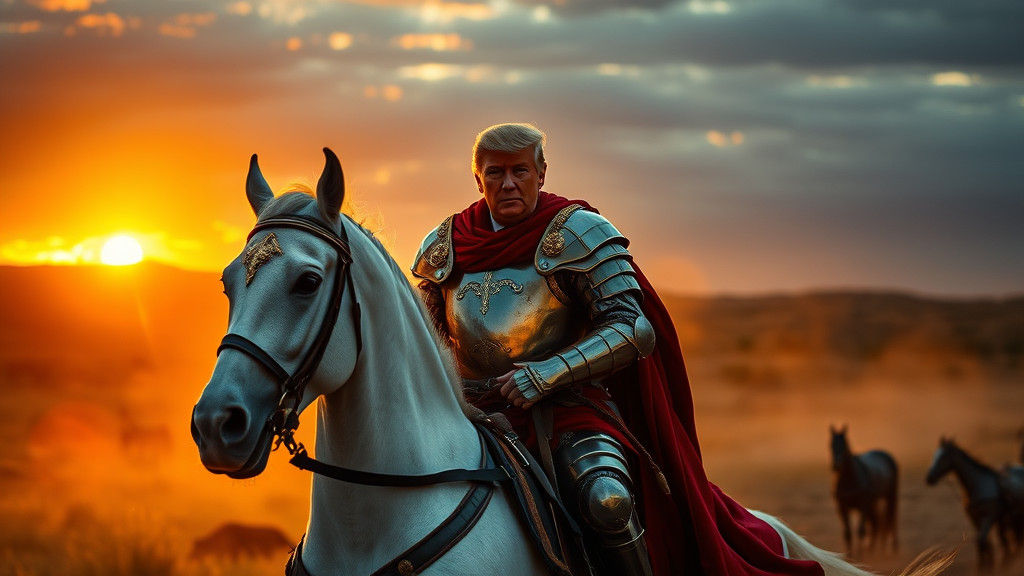 Richard Lionheart Trump Charging into Battle in Regal Style