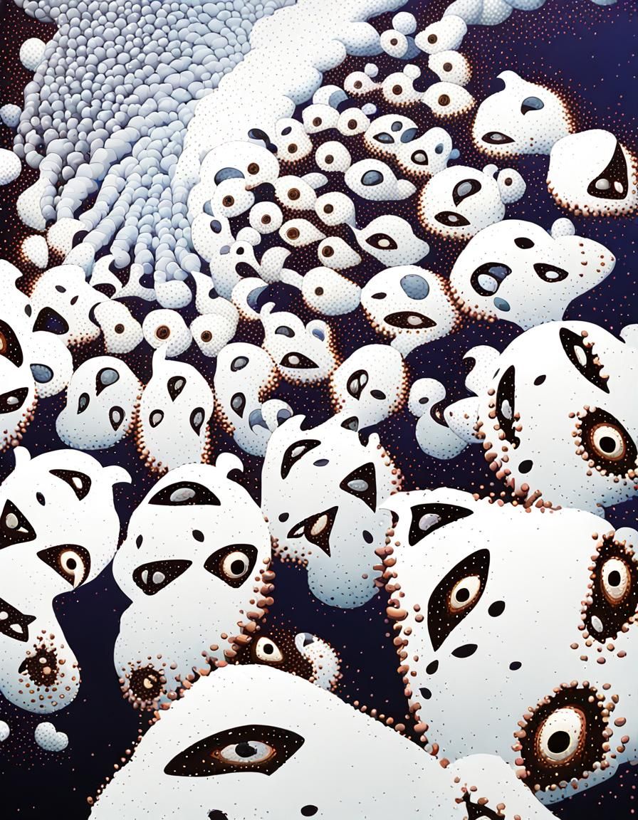 Fractal Infinity Loop of Swirling MushroomBrain Faces