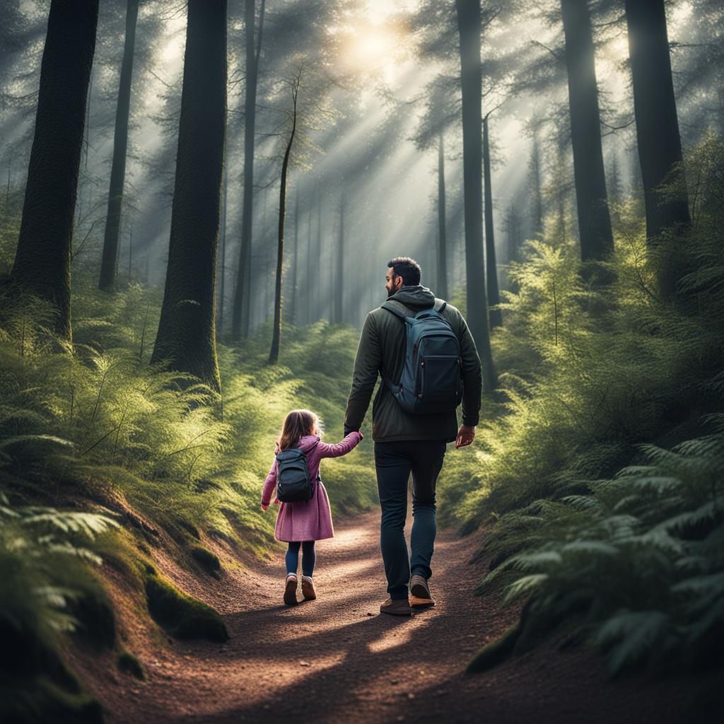 Father and Daughter Share a Moment in the Forest