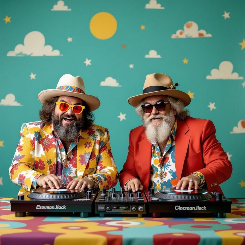 Jack Black and Wolfman Jack DJ in Whimsical Dr. Seuss Style