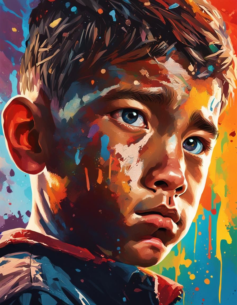 Intricately Detailed Concept Art of a Young Boy's Dramatic G...