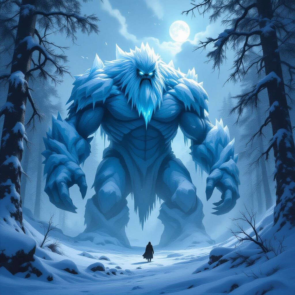 Colossal Ice Golem in Ancient Forest