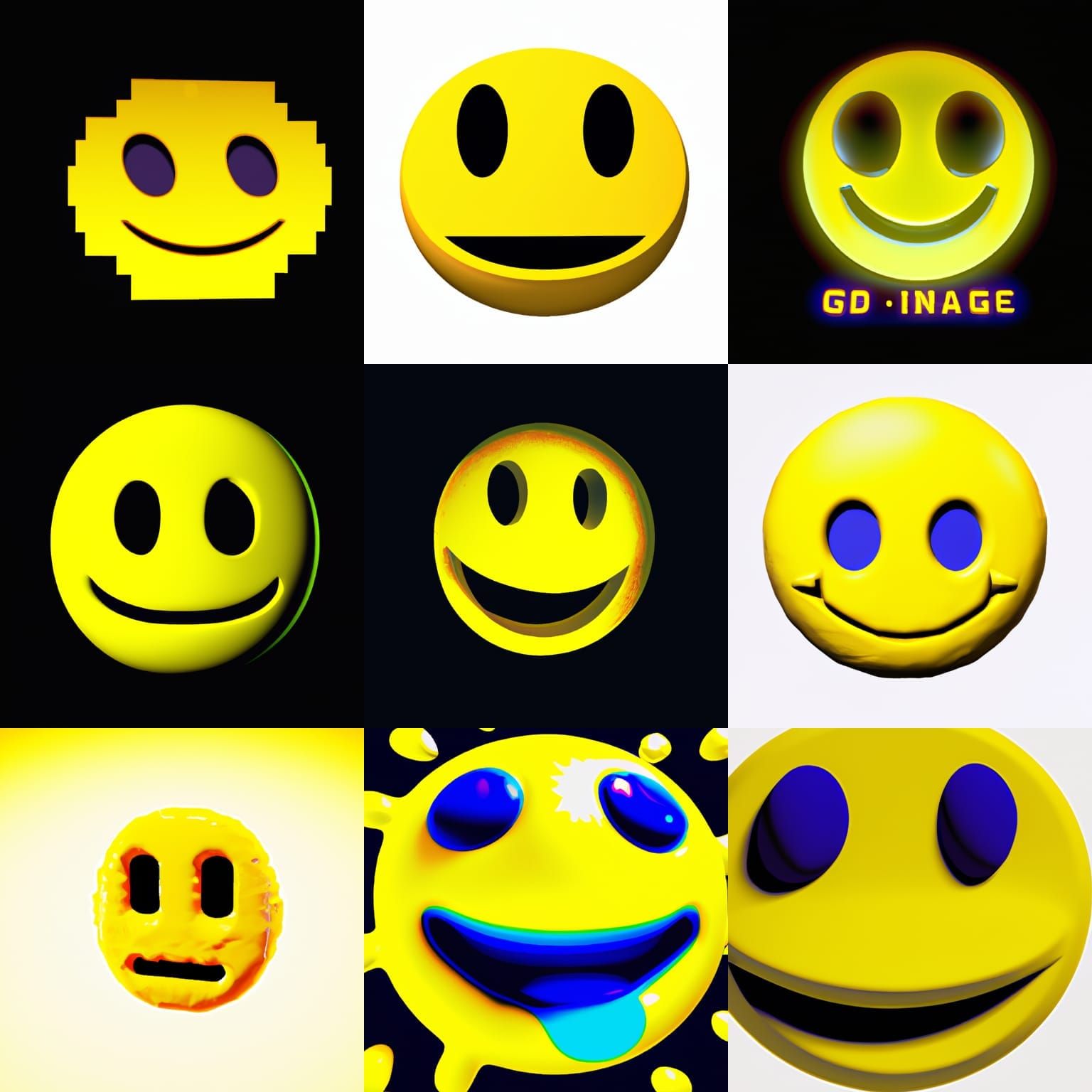 Vibrant 90s CGI Smiley Face in Melting 3D Graphics