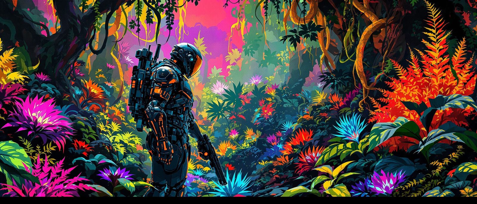 Cyberpunk Soldier in Primeval Jungle